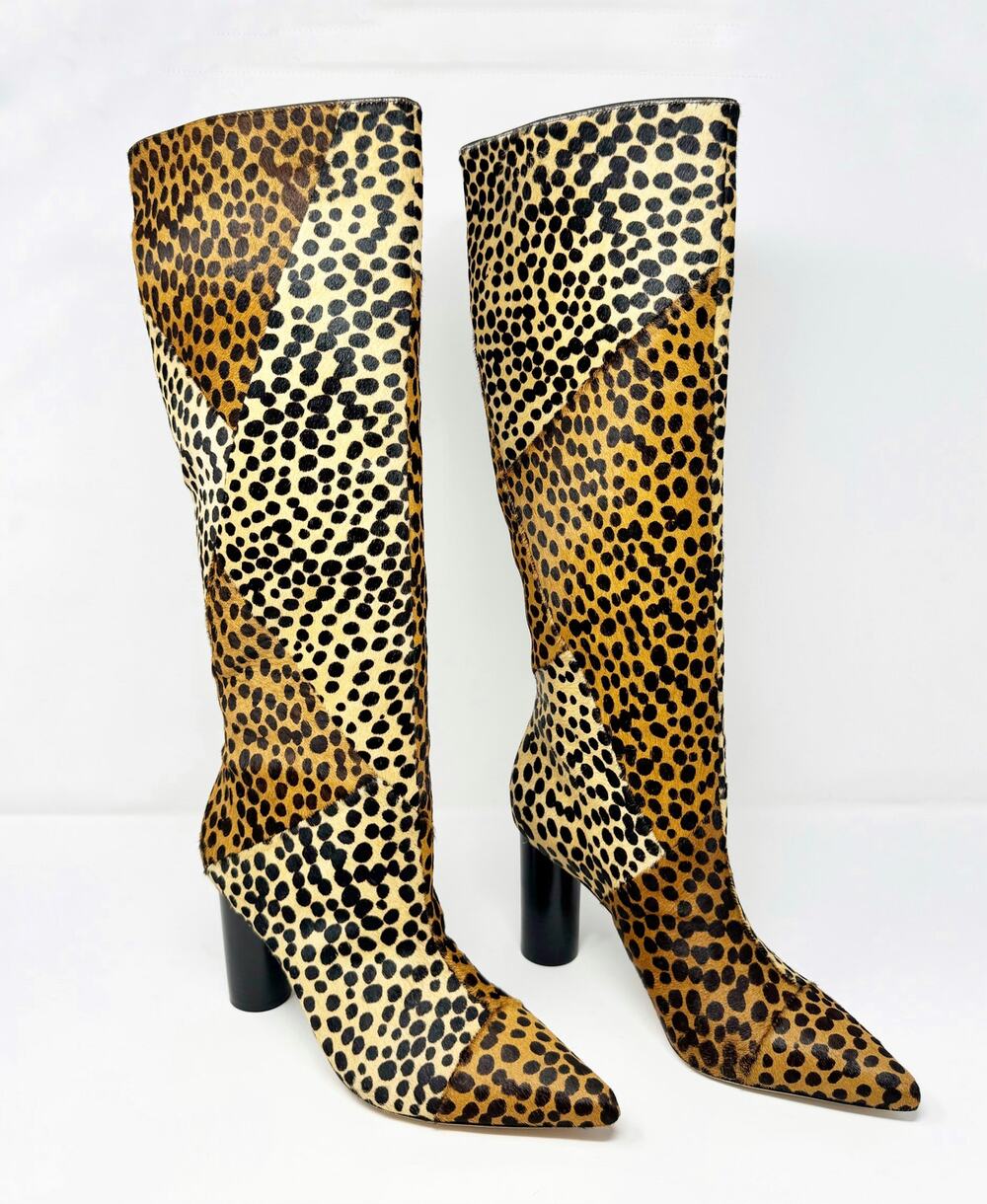 Ulla Johnson Jerri Knee High Cheetah Print Calf Cowhide Leather Hair Boots EU 40
